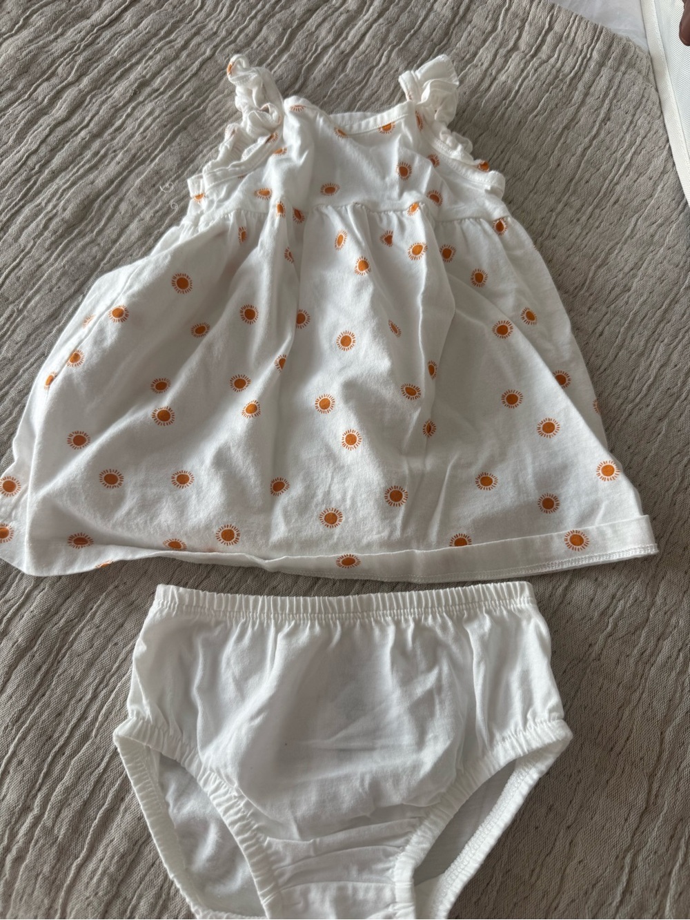 Carter's White Dress and Diaper Cover Set with Orange Sunflower Print